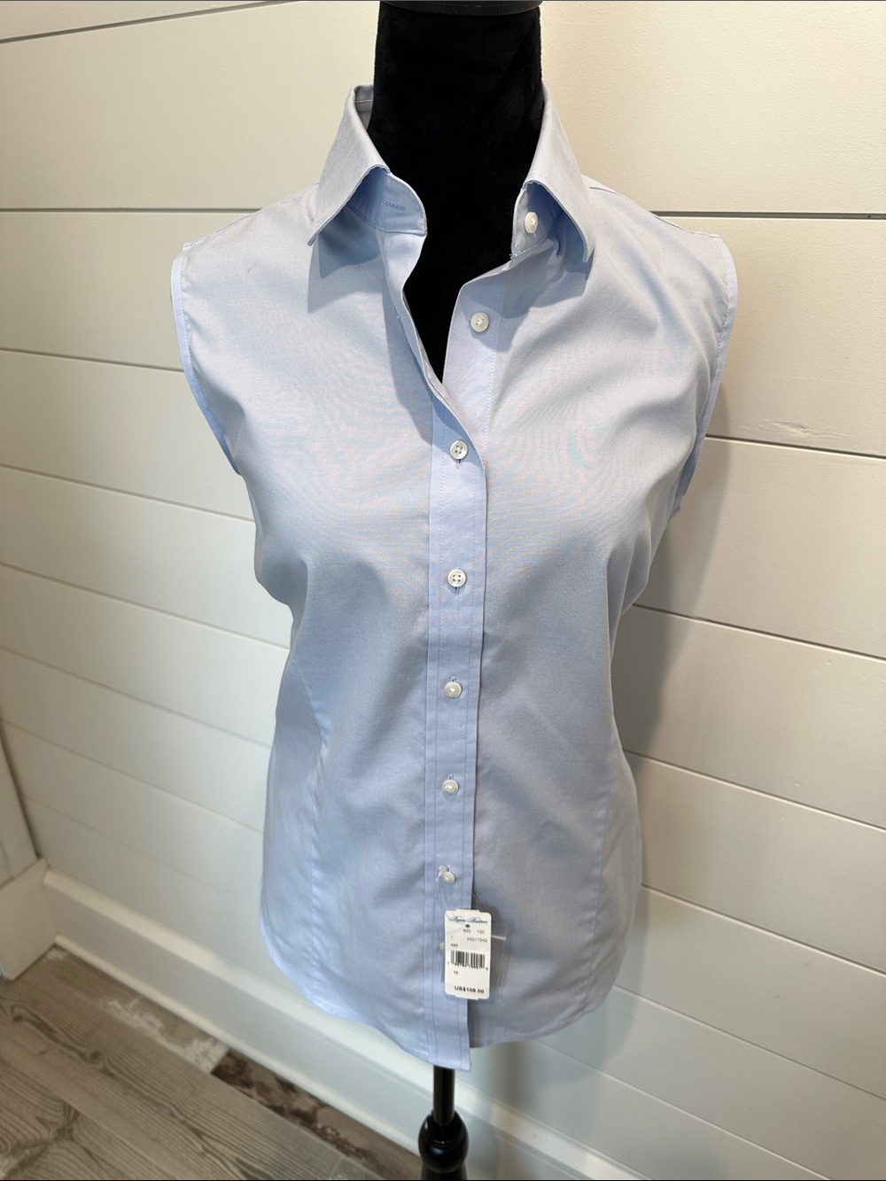 Brooks Brothers Classic Sleeveless Button-Down Top - Light Blue